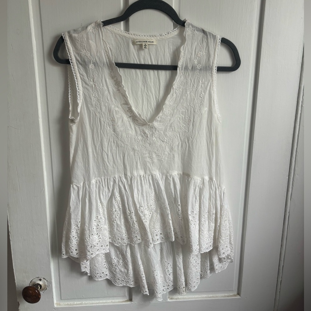 White cotton eyelet tank top